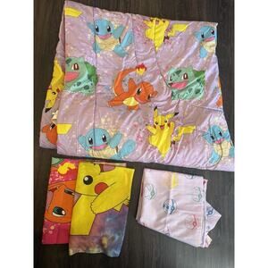 Pokemon Kids 4 Pc Purple Pink Reversible Comforter Full Sheet, 2 Pillow Cases